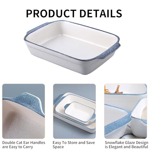Baking Dishes, Ceramic Bakeware Sets of 3, Porcelain Baking Pan with Handles, Rectangular Oven Safe and Durable Wide Baking Dish for Roasting, Lasagna, Pie, Baking Meat, Vegetables 10.6"/8.6"/5.9" - Image 6