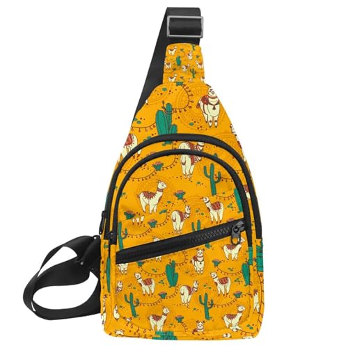 Sac de poitrine lama pour femme en toile jaune et vert cactus 30x18cm