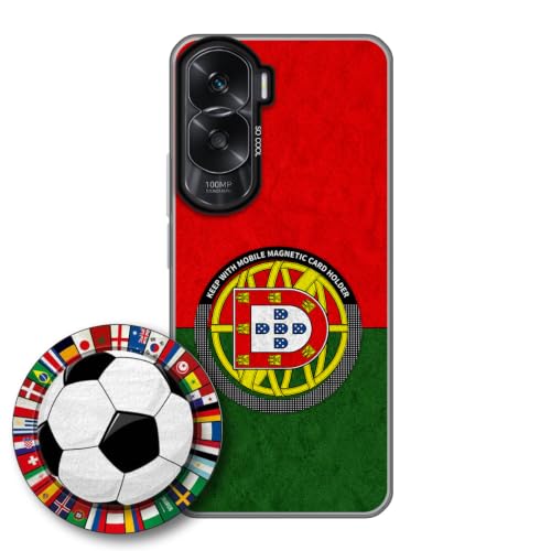 JGOYGYI Case for Honor 90 Lite/Honor X90 Lite 5G with Magnetic Detachable Collapsible Grip Stand, Shockproof Silicone Bumper Cover, Portugal Flag Football Design,Pattern 8