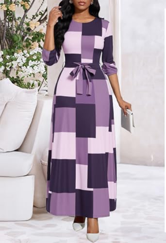 Image of BubFee Long Dress for Women Casual Long Sleeve Dresses Maxi Dress Empire Waist Loose with Belt
