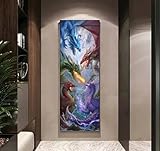 Kampf Diamond Painting Drache Diamond Painting Kinder, 5D Diamant Painting Bilder Kreativ Mosaikherstellung Malen Nach Zahlen Erwachsene DIY Basteln, für Room Wand Dekoration 50x150 cm/19.6x59 Inch