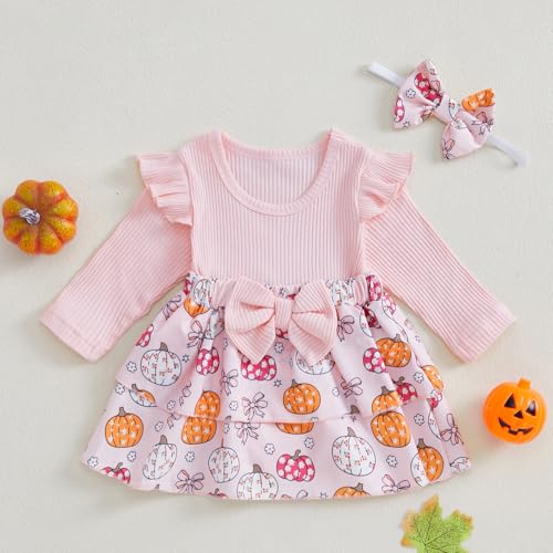 Baby Girl Thanksgiving Outfit Newborn Outfit Ribbed Ruffle Romper Dress and Headband Cute Fall Clothes2