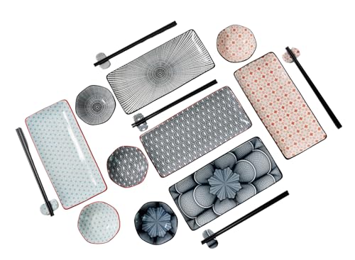 RAYCODED 25pc Sushi Set - Rectangle Plates, Appetizer & Sushi Plates, Serving Trays for Entertaining