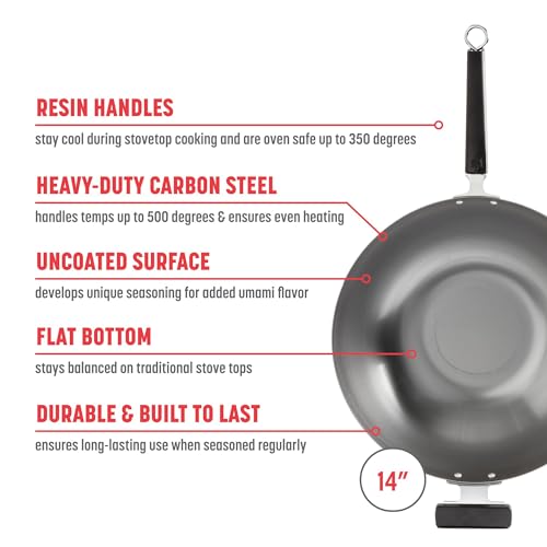 JOYCE CHEN Professional Series 14-Inch Carbon Steel Wok with Phenolic Handles - Thumbnail 2