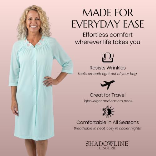 Shadowline Women's Petals 3/4 Sleeve Button Front Robe, Sea Foam, Small - image 5