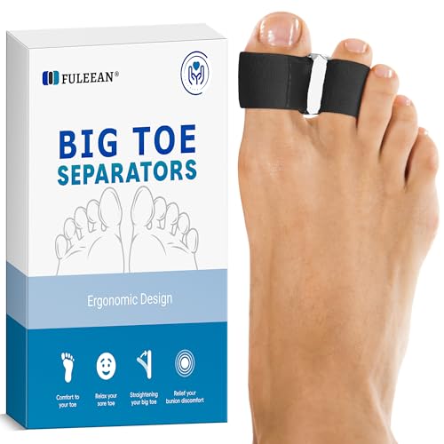 FULEEAN Big Toe Spacer/Corrector,Overlapping Toes, Bunion Pain Relief, Toe Alignment, Soft Silicone/Gel, 2 Loop,Day Night Wear,3 Sizes,Comfortable, Washable. (Black, MIDDLE: WOMEN 9.5-11 /MEN 6.5-9)
