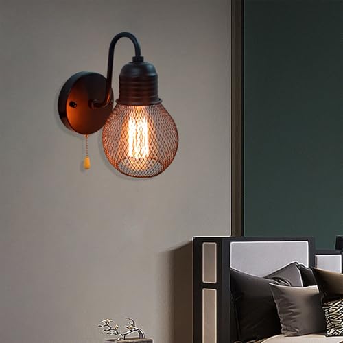 Luz de pared industrial para escaleras y dormitorio con interruptor de cadena retro E27