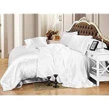 Luxury-4Pcs Satin Sheet Set-High Thread Count 100% Satin Sheets White Full Sheets, Soft & Silky Satin Bedsheet and Pillowcase, Smooth Satin Bedding Set-Fits Mattress Upto 18" Deep Pocket