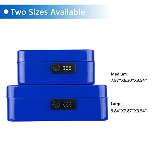 Image of KYODOLED Cash Box with Combination Lock,Safe Metal Box for Money,Storage Lock Box with Money Tray,7.87 inchx 6.30 inchx 3.54 inch Blue Medium