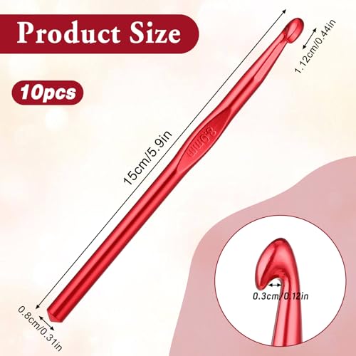 Pack de 10 agujas de ganchillo de aluminio de 8 mm doradas para tejer bufandas talla L 7