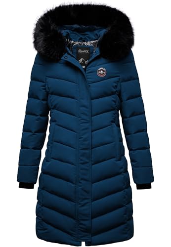 REPUBLIX Damen Gefütterte Dicke Winter Jacke Mantel Parka mit Kapuze RJ-8016 Navyblau XXL