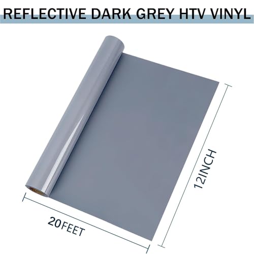 Image of HTVVETUR Glow in The Dark HTV Heat Transfer Vinyl Roll 12 Inch by 20 Feet Iron on DIY for T-Shirt PU Stretch Elastic HTV Vinyl (Reflective Dark Grey, 20FT)