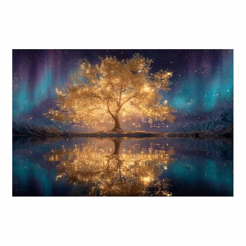 Arbre de vie impression sur toile dorée 60x90cm sans cadre ZAMAEIU