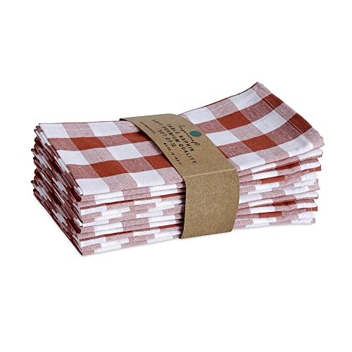 Image of FINGERCRAFT Dinner Table Napkins, Pack of 12, Everyday Use, Quality Cotton Buffalo Plaid Cloth Napkins Washable & Reusable 20in x 20in, Rust /White