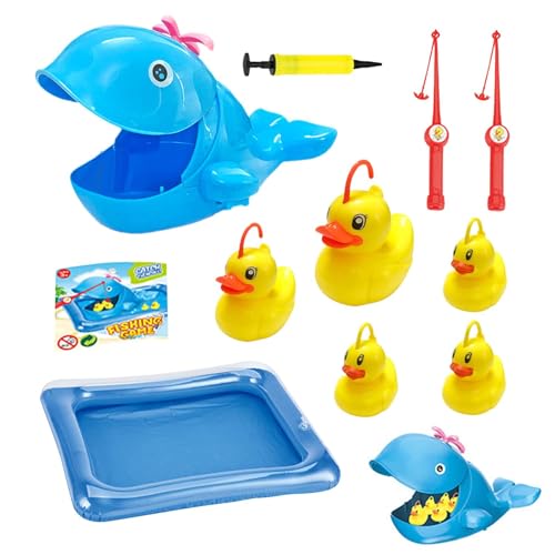 Juguete de pesca de baño, juguetes de piscina de pesca | Juego de juguetes de piscina de pesca para niños con bomba manual,Vared de caña de polo net flotante de agua de agua de pescado, favores de fie
