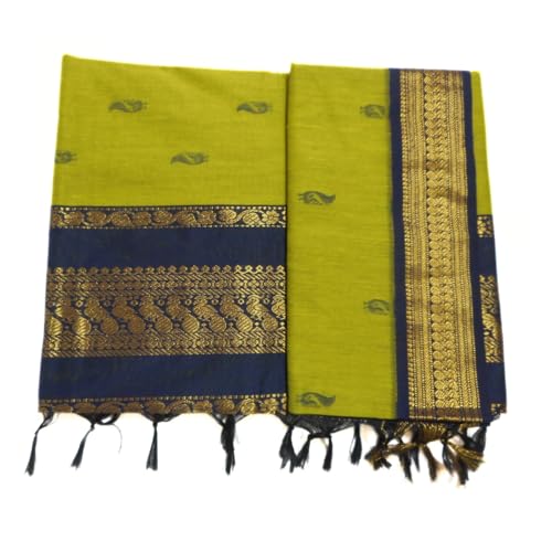 Image of Pure Kalyani Cotton Saree | Zari Border & Blouse Piece - Lata Gadwal Design | Traditional Saree