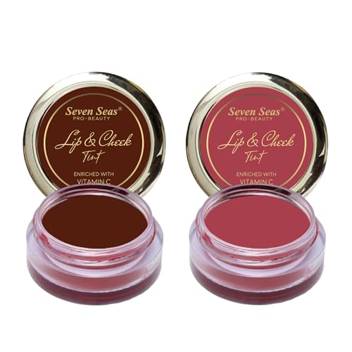 Image of Seven Seas Lips & Cheek Tint Combo Pack of 2 | Matte Natural Blush for Women | Lip Tint with Vitamin E | Nourishing Cheek Tint (Maroon, Hippie Pink)