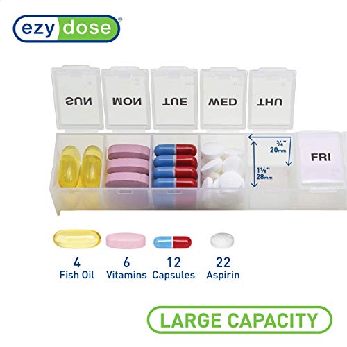 Image of EZY DOSE Weekly (7-Day) Daily Pill Organizer, Vitamin Planner, and Medicine Container, Large Compartments, Easy to Open, Travel Friendly, Includes One Black and One White (2 Pack), Made in The USA
