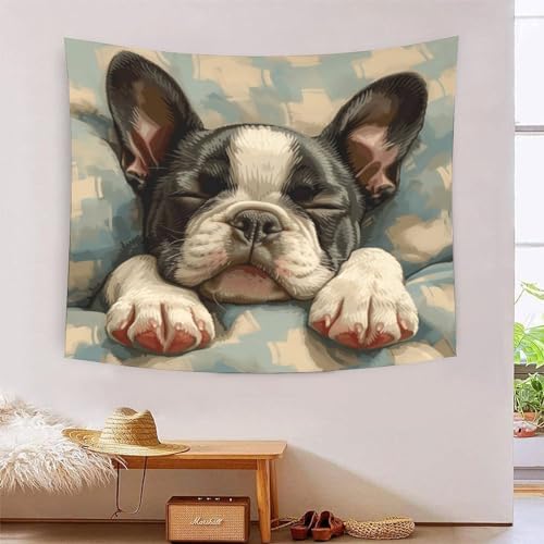 Tapisserie murale tissu bouledogue français déco chambre coucher et nappe 180x230