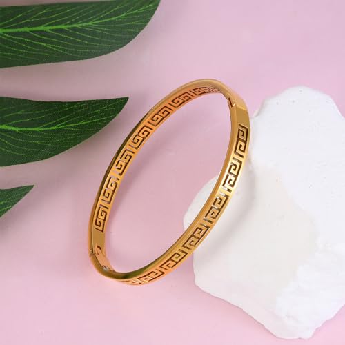 MILAKOO 4/6/8MM Greek Key Meander Bracelet Oval Stainless Steel Bangle Cuff Gifts for Women Men2