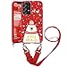 Vauki Custodia con Cordino per Samsung Galaxy A52 5,2", Rosso Moda Carino 3D Natale Bambola Cover con Regolabile Collana per Cellulare Girocollo Custodia con Cordino TPU Bumper Corda Silicone Case