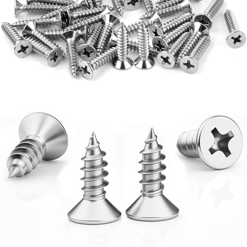 120 Pcs Stainless Steel Tapping M3x16mm Wood Screws 304 Phillips Flat Head Screw Fasteners Bolts for Furniture Woodworking DIY Model Fixing Drywall and Furniture(Silver)