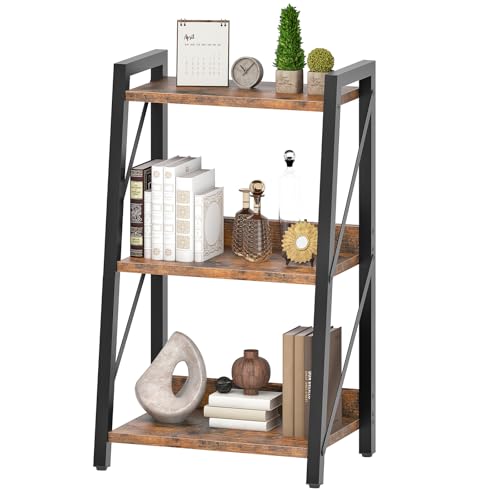 HOOBRO Ladder Shelf, 3-Tier Bookshelf, Corner Bookcase, Small Bookshelf with Metal Frame, for Living...