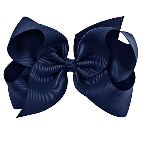 Navy Grosgrain Bow Clip - Extra Large Bows with Alligator Clips by CoverYourHair