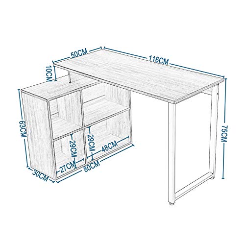 EUGAD 0077ZZ Schreibtische Computertisch PC-Tisch Bürotisch Arbeitstisch mit Ablagen Holz Weiß 116x75x80cm – Bild 3