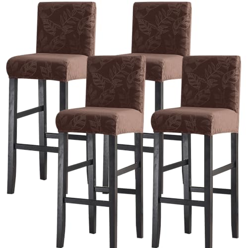 Image of FUANGUI Bar Stool Covers Set of 4, Stretch Bar Stool Seat Covers | Washable Removable Bar Chair Covers with Backs Slipcovers, Bar Chair Covers Square for Kitchen Dining Room Cafe