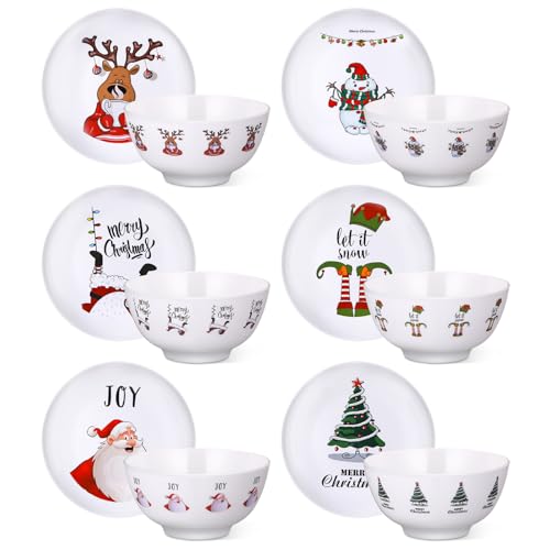 Blushtier 12 Pcs Christmas Melamine Dinner Plates and Bowl Service for 6 Guest with 6in Bowl 10in Plates Reusable Dinnerware Sets Xmas Party Supplies Gifts Festive Holiday Tableware Collection Blushtier 12 Pcs Christmas Melamine Dinner Plates and Bowl Service for 6 Guest with 6in Bowl 10in Plates Reusable Dinnerware Sets Xmas Party Supplies Gifts Festive Holiday Tableware Collection