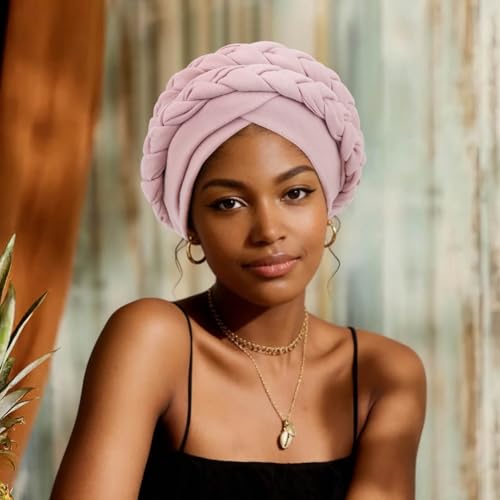 Image of DRESHOW African Women Turban Caps Beanie Twist Headscarf Pre-Tied Double Twisted Braids Headwraps for Women Chemo Cancer Cap