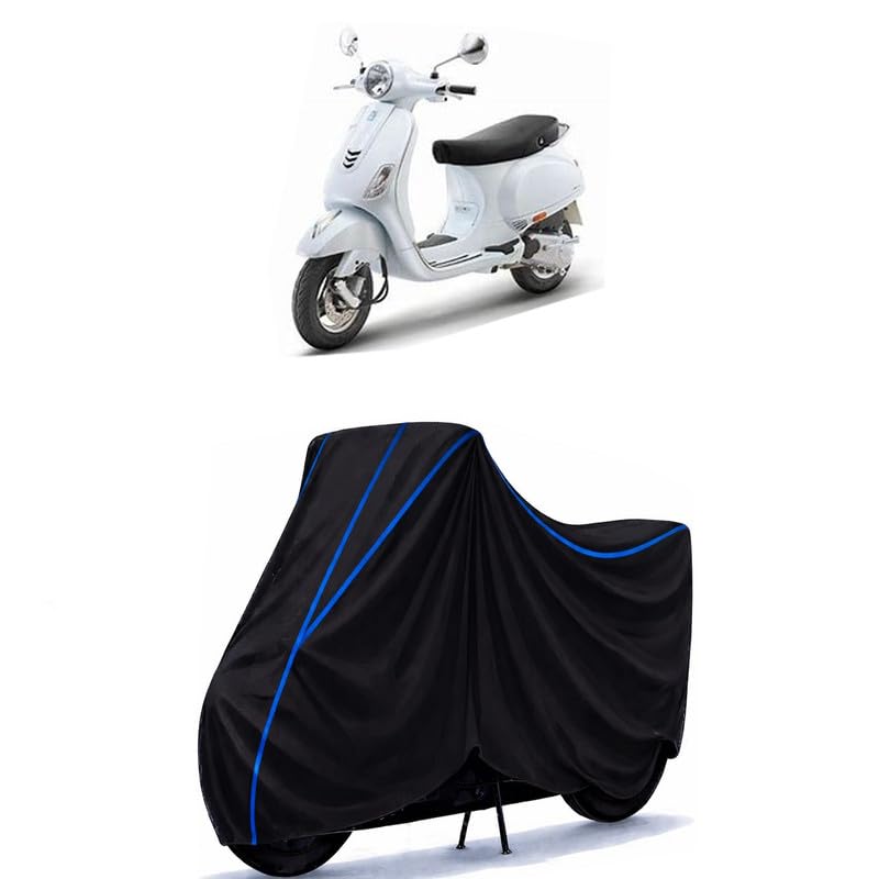 Image of Scooty Cover Water Resistant for Vx 125 | Universal Scooter & Bike Cover | Heavy Duty UV Protection | Dust, Rain & Scratch Protection | Elastic Fit All Weather Indoor Outdoor | Black with Blue Piping