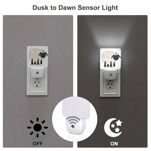 Image of LED Night Light,Cartoon Sheep LED Night Light Plug into Wall with Dusk to Dawn Light Sensor White Energy Efficient Nightlight for Bedroom Bathroom Hallway Living Room Kitchen