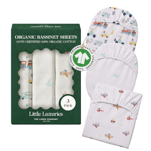 Image of 100% Organic Cotton Bassinet Sheets 3 Pack - (33 x 17 Inches) Angel Bliss - GOTS Certified, Soft Breathable Percale Weave, Universal Fits Standard Oval & Rectangular Mattress - for Boys & Girls
