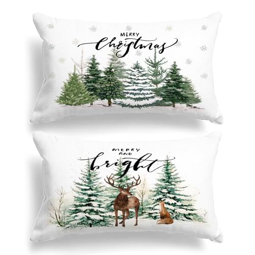 Lanpn 40x60 Weihnachten Kissenbezüge 2 Stück, Wald Rentier Weiß...