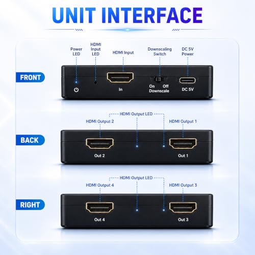 Image of HDMI Splitter 4K 60Hz 1X4 Multi-Resolution Output (MRO) by J-Tech Digital HDMI 2.0 Splitter Supports downscale HDR HDR10 / Dolby Vision 4K@60Hz 4:4:4 HDCP2.3 2.2 (JTECH-4KSP4)