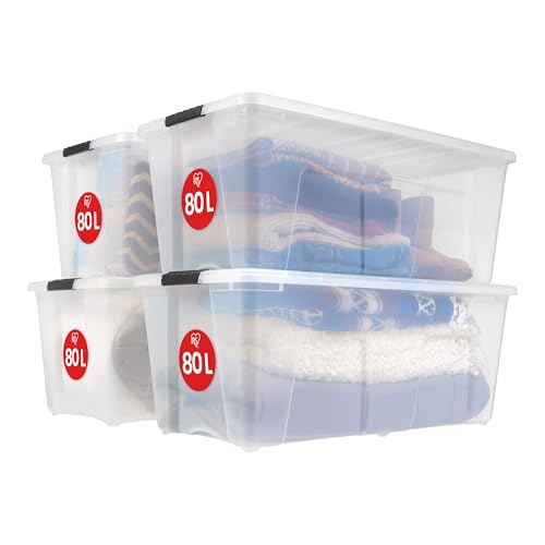 Iris Ohyama Aufbewahrungsbox mit Deckel, 80L, 4er-Set, Transparent,...