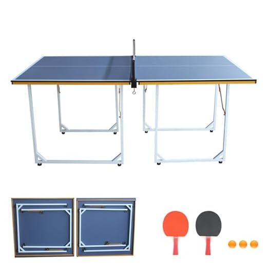 IUNNDS 6ft Midsize Table Tennis Table Foldable Compact for Space Saver, Portable Junior Teenagers Ping Pong Table, Multi-Use Free Standing Game Table, Sturdy & No Assembly-Blue (Blue)