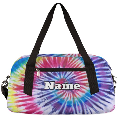 Tie Dye Custom Name Kids Duffel Overnight Bag for Little Boys Girls Teen, Tie Dye Pattern Tie Dye Pattern Personalized Small Gym Sport Duffel Bag, Customized Kids Gifts