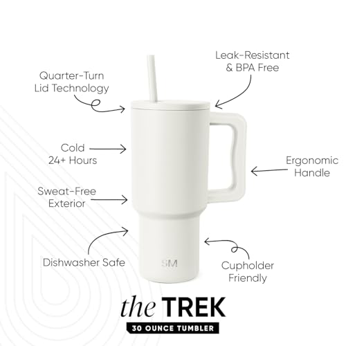 Image of Simple Modern 30 oz Trek Tumbler with Handle and Straw Lid | Cup Holder Friendly Insulated Stainless Steel Travel Mug | Cream