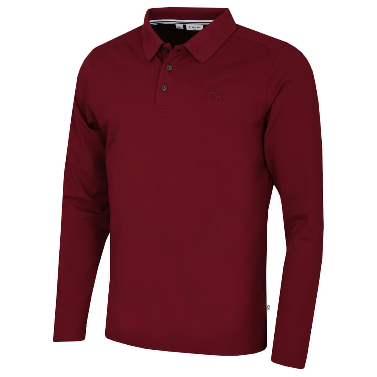 Calvin Klein Men's Burgundy Long Sleeve Stretch Campus Polo Shirt - Xxxxl