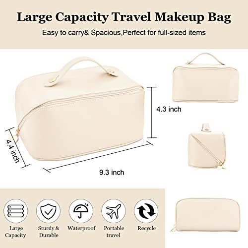 Image of 2022 Large Capacity Waterproof Cosmetic Bag with Handle & Divider, Makeup & Toiletry Bag for Skincare Cosmetics Travel, White