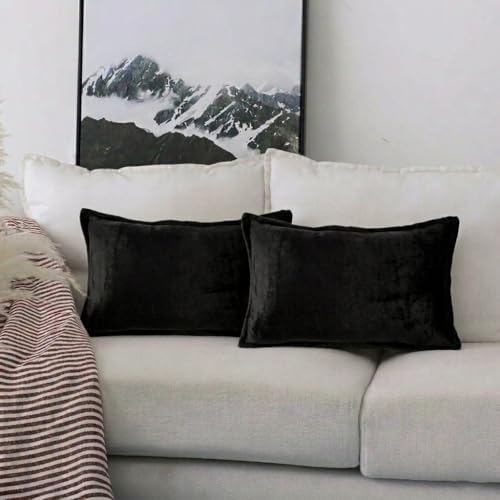 Image of RD TREND Velvet 250 GSM Rectangular 18x 28 Inches Cushion Covers Set of 2 | Throw Pillow Covers for Sofa, Bed & Living Room | Perfect for Home Decor Solid Black