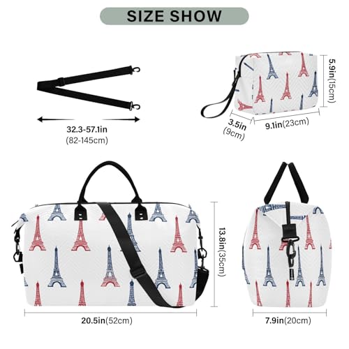 Travel Gym Bag, Eiffel Tower Pattern Weekender Overnight Duffle for Women with Toiletry Bag Travel Swim3