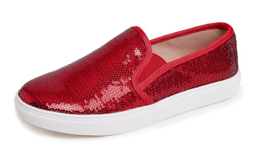 FEVERSOLE Women's Fashion Sparkle Sequin Embellished Sneaker Party Holiday Casual Shoes