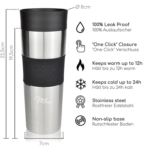 Milu Termo Taza 450ml - Vaso Termico de Viaje - Café para Llevar - Taza de Viaje - Taza de Acero Inoxidable para Beber… - Imagen 5