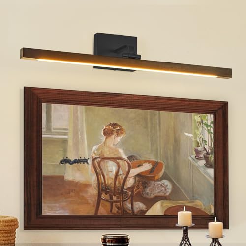 Image of Picture Light 27.5 inch Wood Picture Lights for Wall Hardwired Gold Picture Frame Light Dimmable Art Gallery Light Accent Lighting Bathroom Wall Sconce for Artwork Poster Portrait Library Display 5CCT