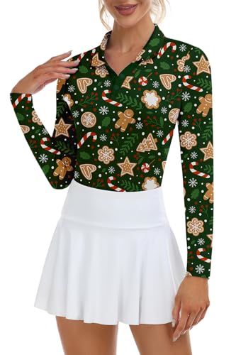 Image of Soneven Womens Golf Shirts Moisture Wicking V Neck Long Sleeve Polo Shirts Collared Tops