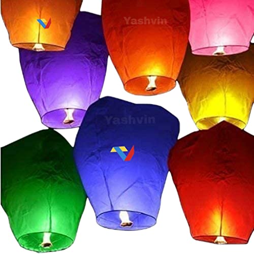 Kite Paper Flying Sky Hot Air Balloon Multicolour Wishing Sky Lanterns Kite/Flying Night Sky Candle for Diwali/Christmas/Marriage/Birthday/All Festival Pack of 3 AMS36